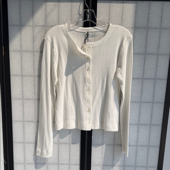 NWT LESET Pointelle Classic Crew Cardigan - Picture 1 of 4